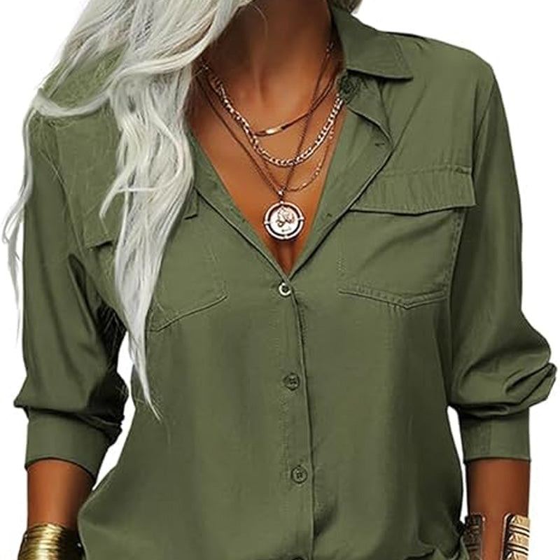 ⏳Limited-time 50% off⏰Women's Solid Lapel Long Sleeves Button-Down Shirt👔