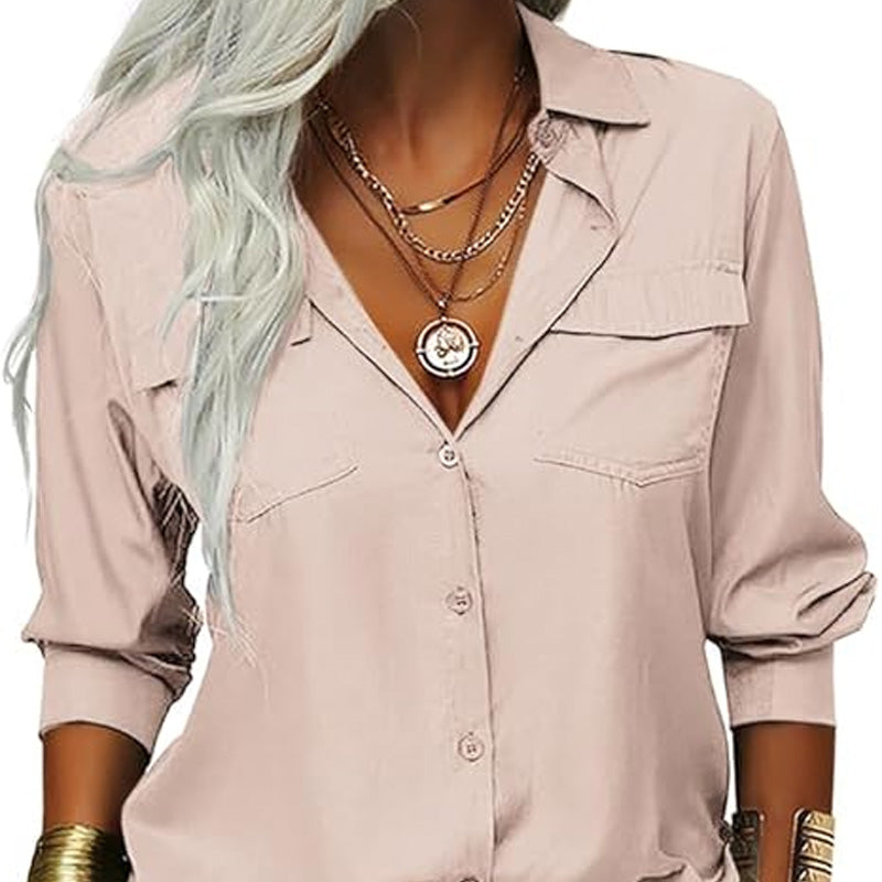 ⏳Limited-time 50% off⏰Women's Solid Lapel Long Sleeves Button-Down Shirt👔