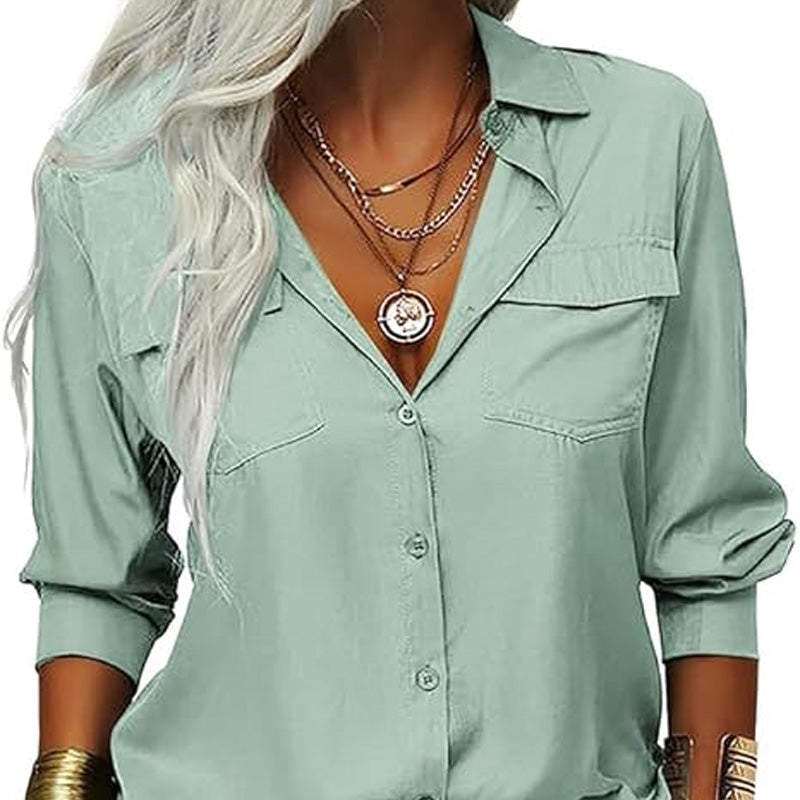 ⏳Limited-time 50% off⏰Women's Solid Lapel Long Sleeves Button-Down Shirt👔