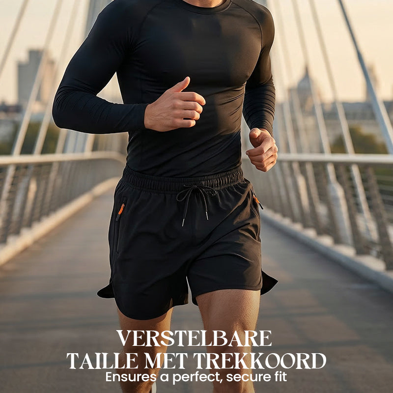 🏃  Pantalones cortos atléticos transpirables - bolsillos con cremallera, cintura elástica y secadora rápida