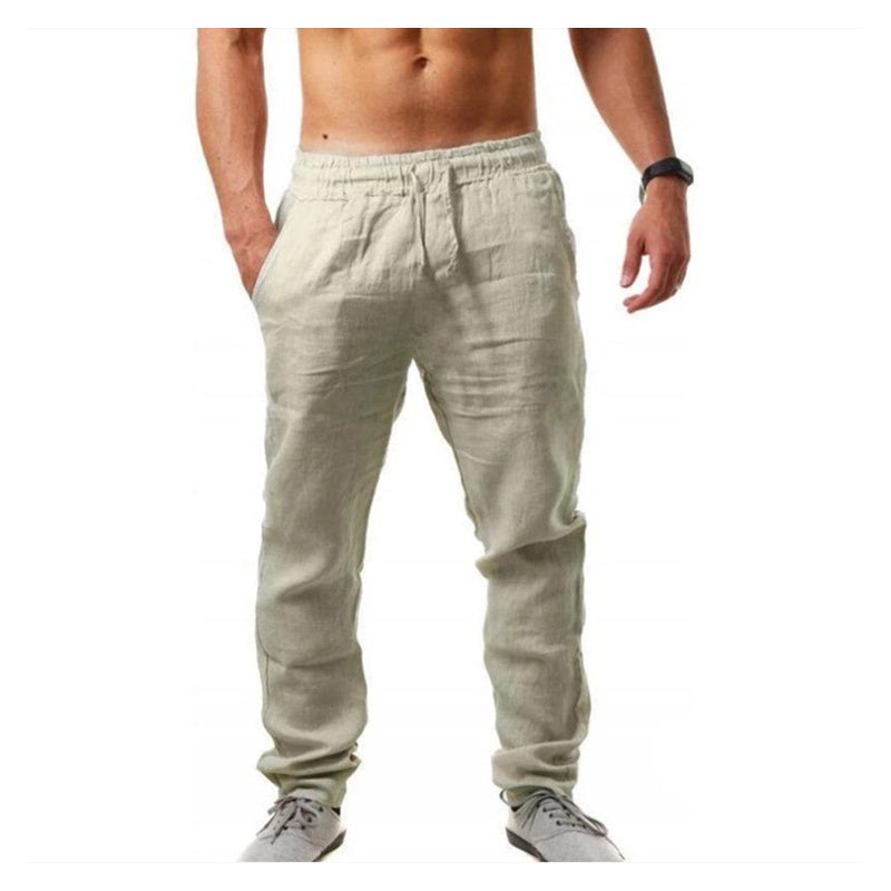 Pantalones de Lino con Cordón Casual para Hombre