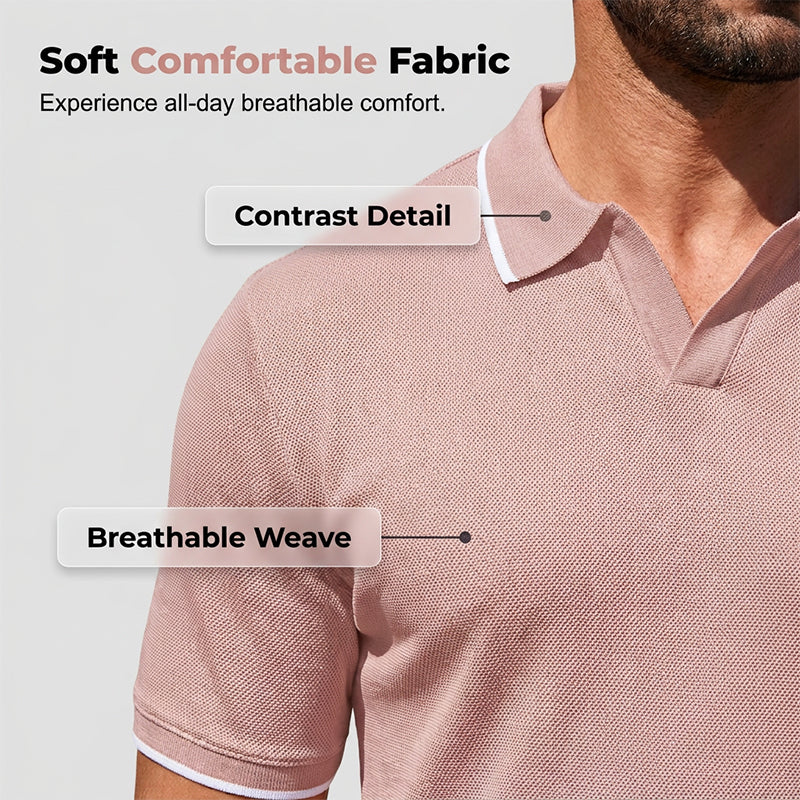 Camiseta Casual de Cuello en V para Hombre con Ribete de Contraste y Manga Corta para Verano