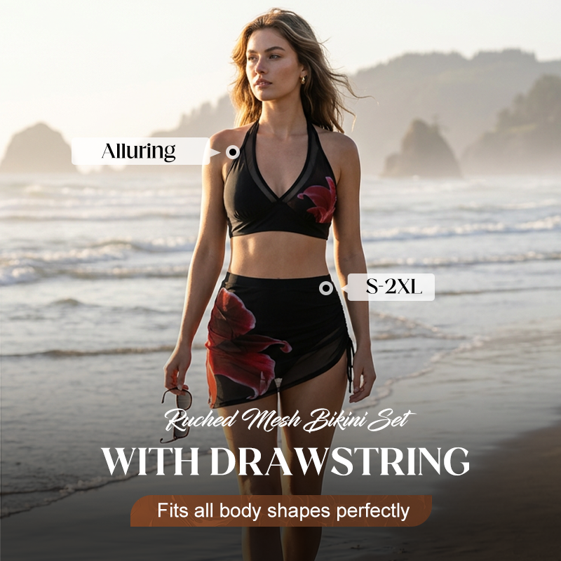 🏖️ ¡OFERTA POR TIEMPO LIMITADO 50% DTO! 🌊 Bikini de Malla Fruncida – Lazos Laterales, Parte Inferior Fruncida, Ajuste Favorecedor ✨