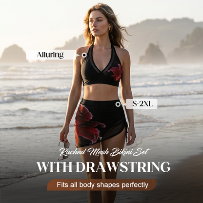 🏖️ ¡OFERTA POR TIEMPO LIMITADO 50% DTO! 🌊 Bikini de Malla Fruncida – Lazos Laterales, Parte Inferior Fruncida, Ajuste Favorecedor ✨
