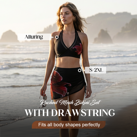 🏖️ ¡OFERTA POR TIEMPO LIMITADO 50% DTO! 🌊 Bikini de Malla Fruncida – Lazos Laterales, Parte Inferior Fruncida, Ajuste Favorecedor ✨