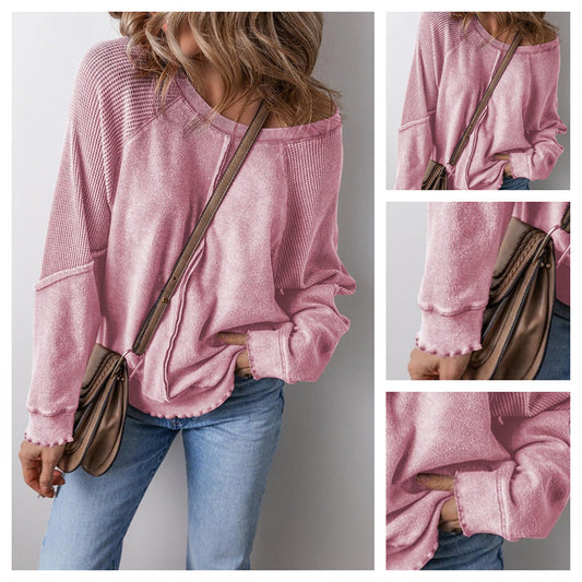 Camiseta casual de manga larga y cuello redondo para mujer