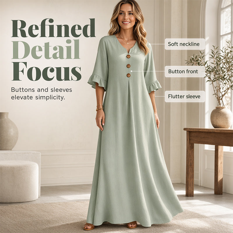 👗 ¡50% OFF POR TIEMPO LIMITADO! ✨ Vestido Maxi Holgado con Escote en V para Mujer – Silueta Fluida, Tela Suave, Del Día a la Noche 🌙