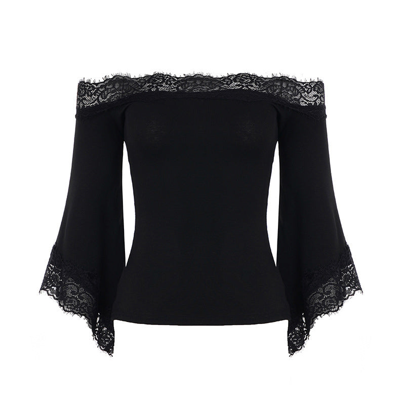 👚 50% OFF NOW! 🖤 Women's Chic Black Slim Fit Off-Shoulder Flare Sleeve T-Shirt – Soft & stretchy – Perfect for parties, date nights or chic casual looks ✨🌸