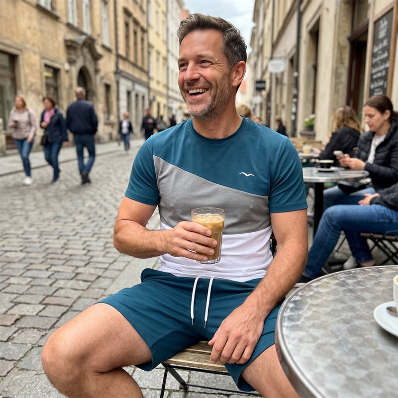 👕 50% OFF NOW! 🎨 Men's Color-Block T-Shirt & Shorts Set – Soft cotton & breathable – Perfect for summer, sports or lounging – stylish and comfortable 🩳✨