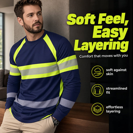 👕 ¡OFERTA POR TIEMPO LIMITADO 50% DTO! ✨ Camiseta de Manga Larga con Cuello Redondo y Bloques de Color – Alto Contraste, Transpirable, Corte Atlético 🔥