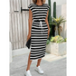 👗 LIMITED-TIME 50% OFF! ✨ Women's Striped Drawstring Waist Split Midi Dress – Classic Stripes, Side Slit, Breathable 🌿