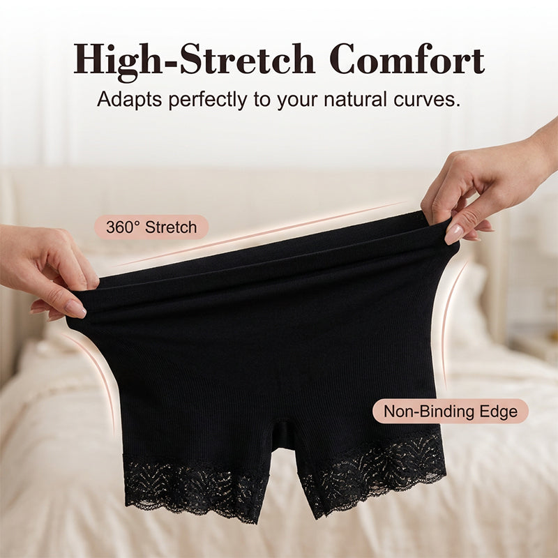 Pantalones cortos de seguridad de cintura alta de las mujeres con encaje cortos de control del vientre
