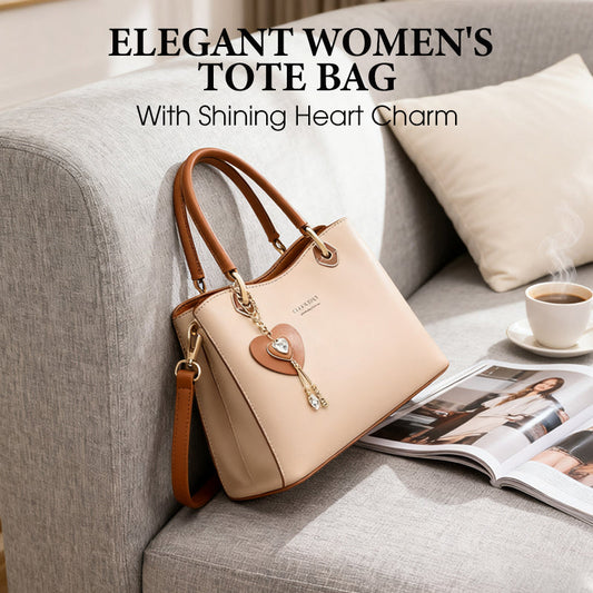 Elegante bolso tote para mujer con dije de corazón brillante