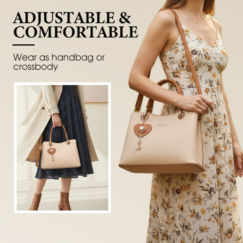 Elegante bolso tote para mujer con dije de corazón brillante
