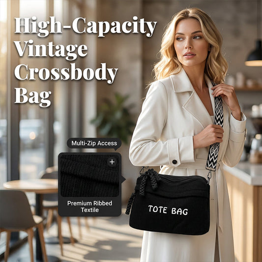 👜 ¡OFERTA LIMITADA 50% OFF! ✨ Bolso Bandolera Vintage de Gran Capacidad para Mujer – Tela Acanalada, Multi-Cremallera, Correa Geométrica 🌿