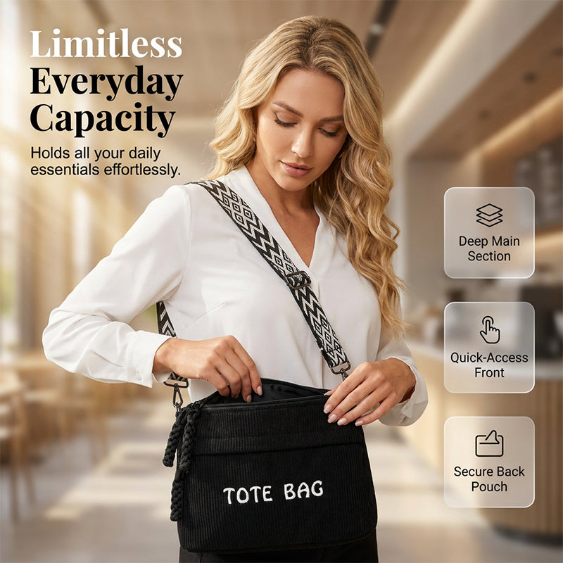 👜 LIMITED-TIME 50% OFF! ✨ Women's Vintage Large-Capacity Crossbody Bag – Ribbed Fabric, Multi-Zip, Geometric Strap 🌿