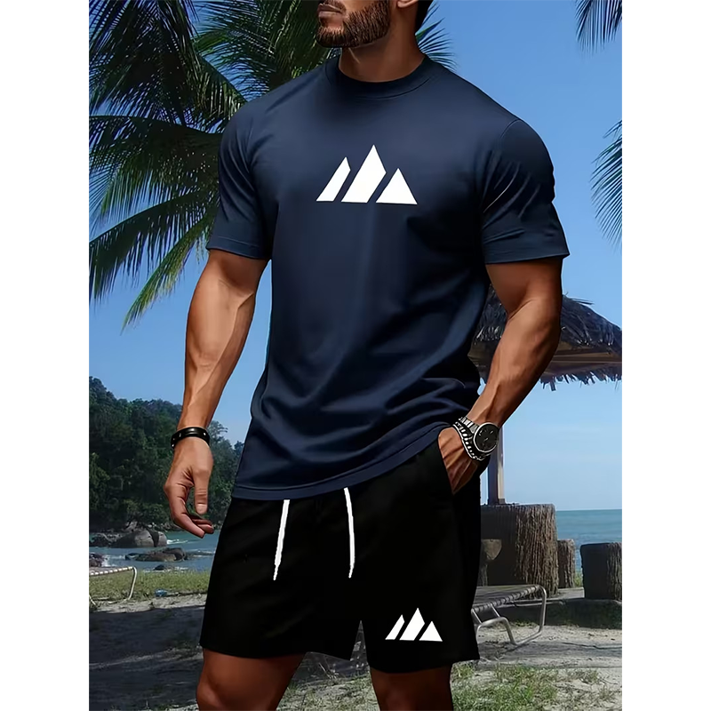 👕 LIMITED-TIME 50% OFF! ✨ Men's Short Sleeve T-Shirt & Drawstring Shorts Set – Geometric Print, Breathable, Versatile 🔥