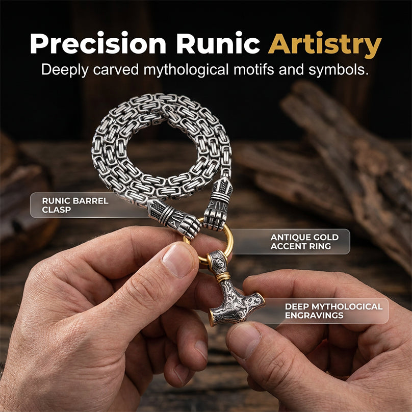 🎉 2026 Sale — Over 51,000 Sold! ⚡ Viking Thor Hammer Pendant Necklace – Stainless Steel Byzantine Chain 🛡️