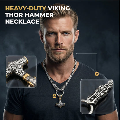 🎉 2026 Sale — Over 51,000 Sold! ⚡ Viking Thor Hammer Pendant Necklace – Stainless Steel Byzantine Chain 🛡️