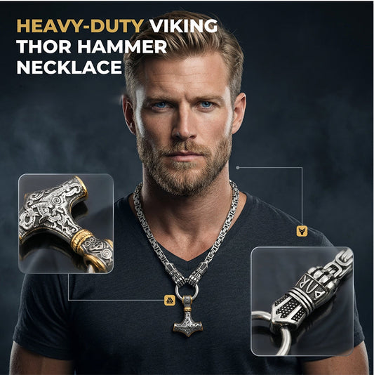 🎉 ¡Venta 2026 — Más de 51,000 Vendidos! ⚡ Collar con Colgante Martillo Thor Vikingo – Cadena Bizantina de Acero Inoxidable 🛡️