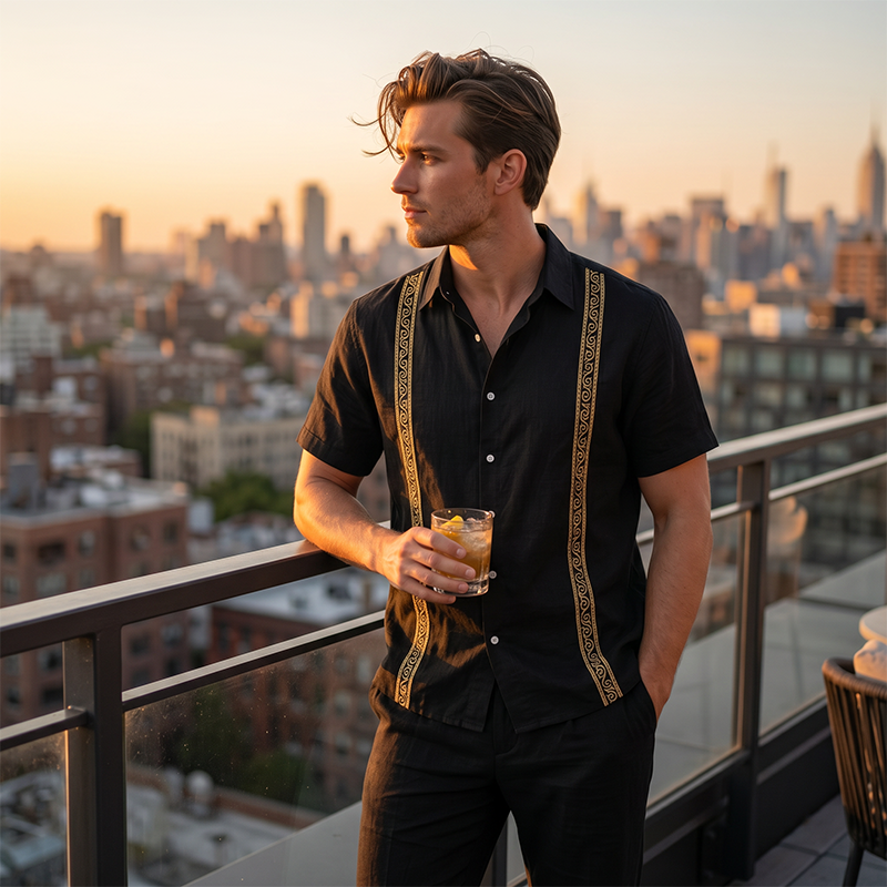 👔50% OFF!✨ Conjunto de 2 Piezas Transpirable de Camisa y Pantalón para Hombre