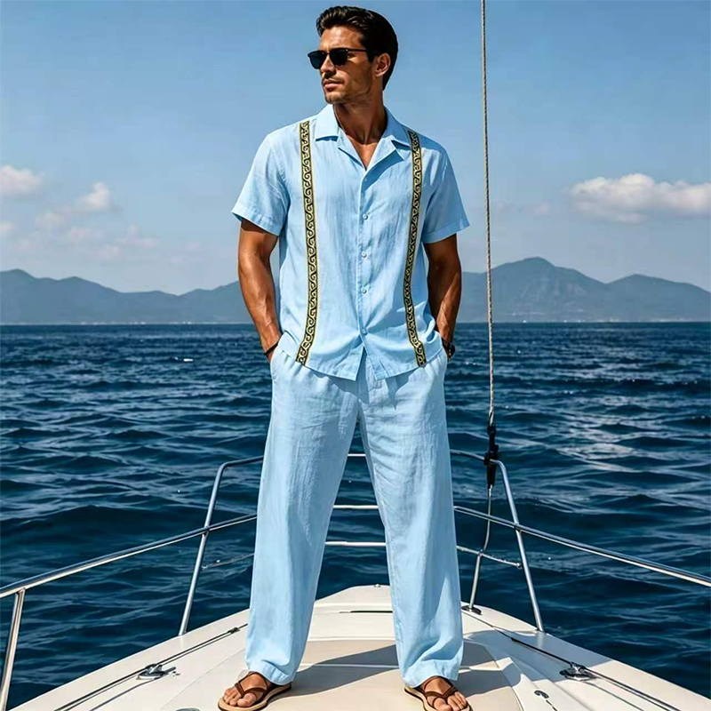 👔50% OFF!✨ Conjunto de 2 Piezas Transpirable de Camisa y Pantalón para Hombre