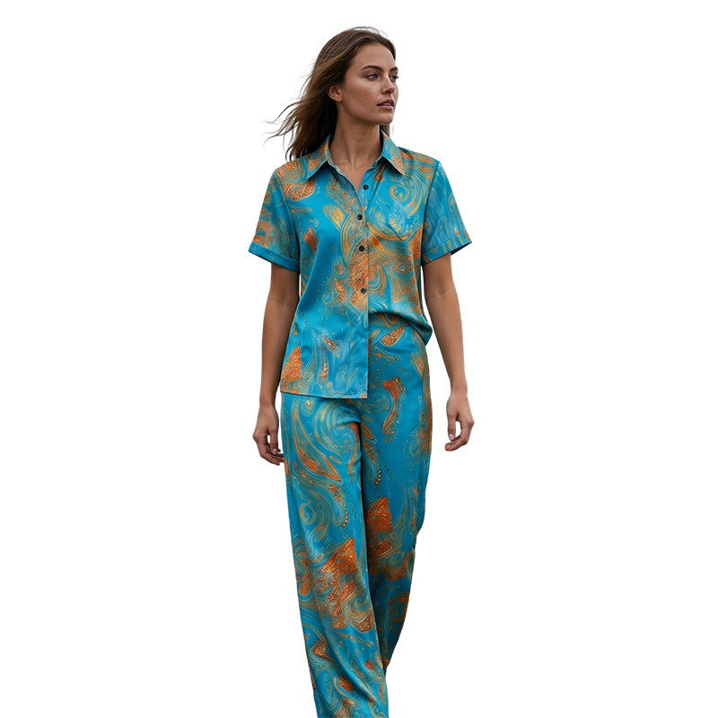 Conjunto Casual de Blusa de Manga Corta y Pantalón para Mujer