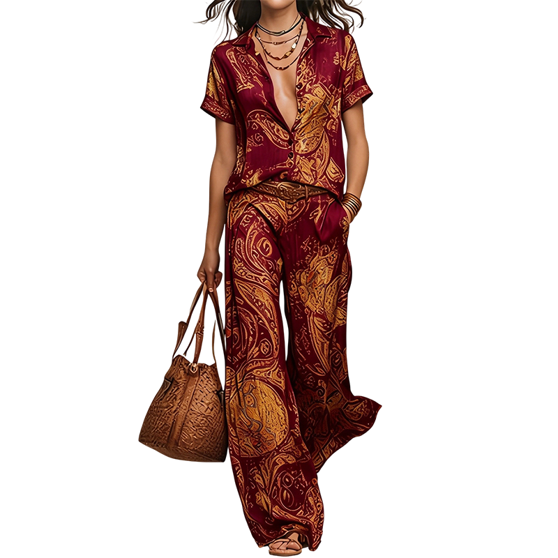 Conjunto Casual de Blusa de Manga Corta y Pantalón para Mujer