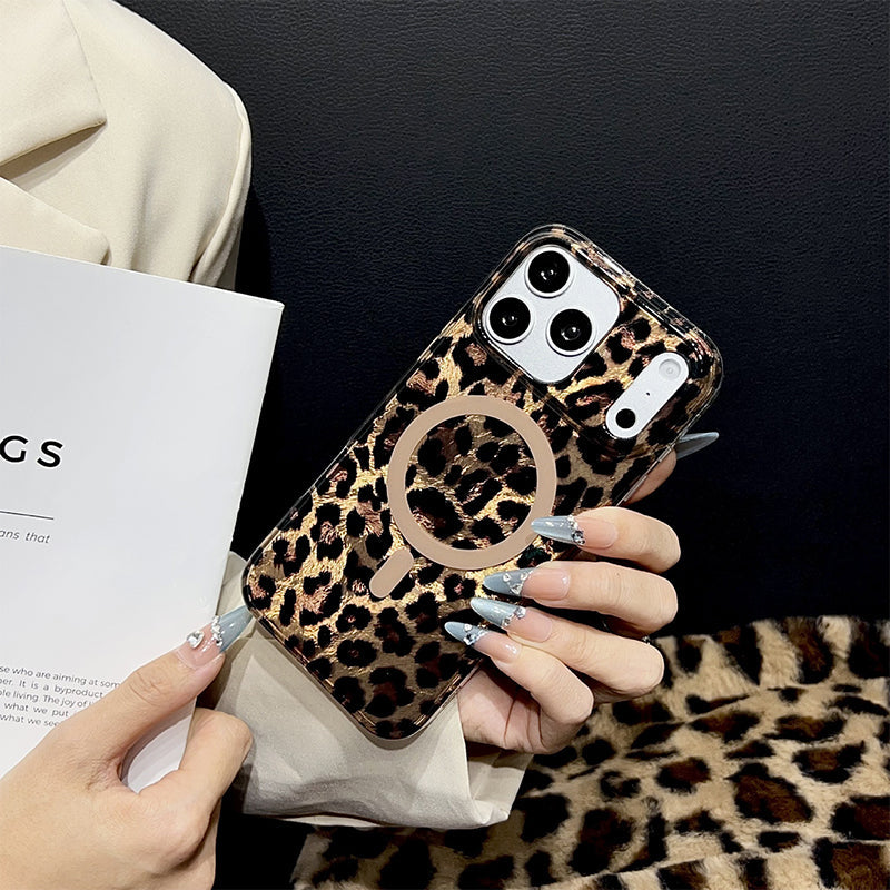 Funda para iPhone con Estampado de Leopardo Magnética