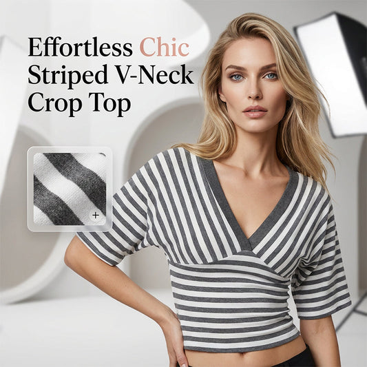 👚🎀 Top Corto de Mujer con Cuello en V y Rayas – ¡50% DESCUENTO! Cuello en V favorecedor, rayas frescas, corte crop – perfecto para el verano. 🔥☀️