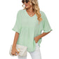 👕 LIMITED-TIME 50% OFF! ✨ Women's V-Neck Short Sleeve Casual Blouse – Ruffle Sleeves, Relaxed Fit, Versatile 🌸