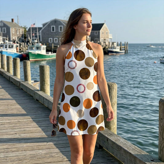 👗50% OFF!✨Flattering Halter A-Line Dress – Polka Dot Print, Sleeveless, Vacation Ready 🌸