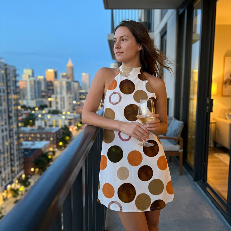 👗50% OFF!✨Flattering Halter A-Line Dress – Polka Dot Print, Sleeveless, Vacation Ready 🌸