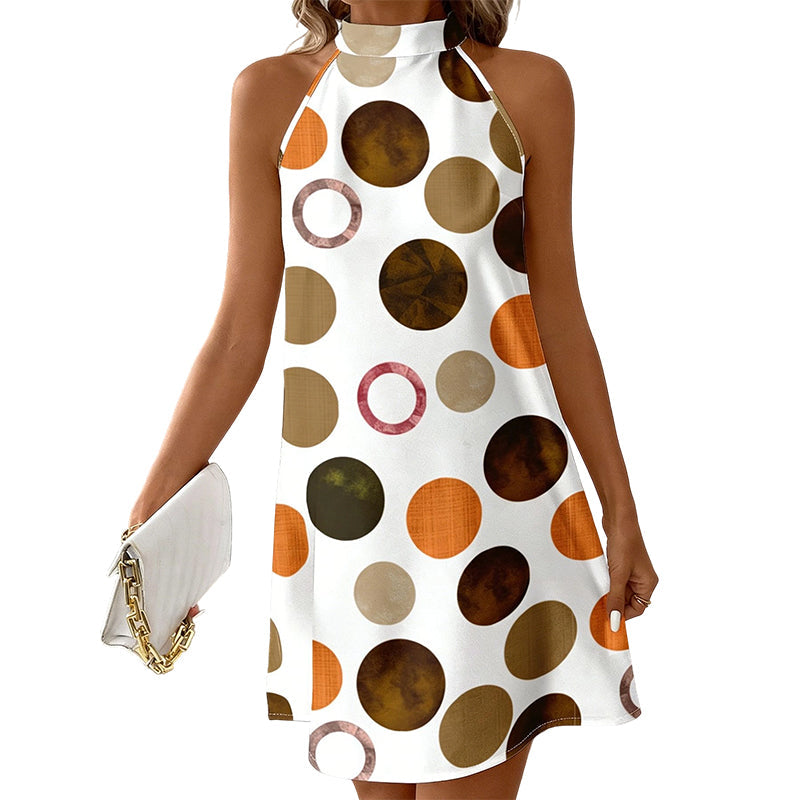 👗50% OFF!✨Flattering Halter A-Line Dress – Polka Dot Print, Sleeveless, Vacation Ready 🌸