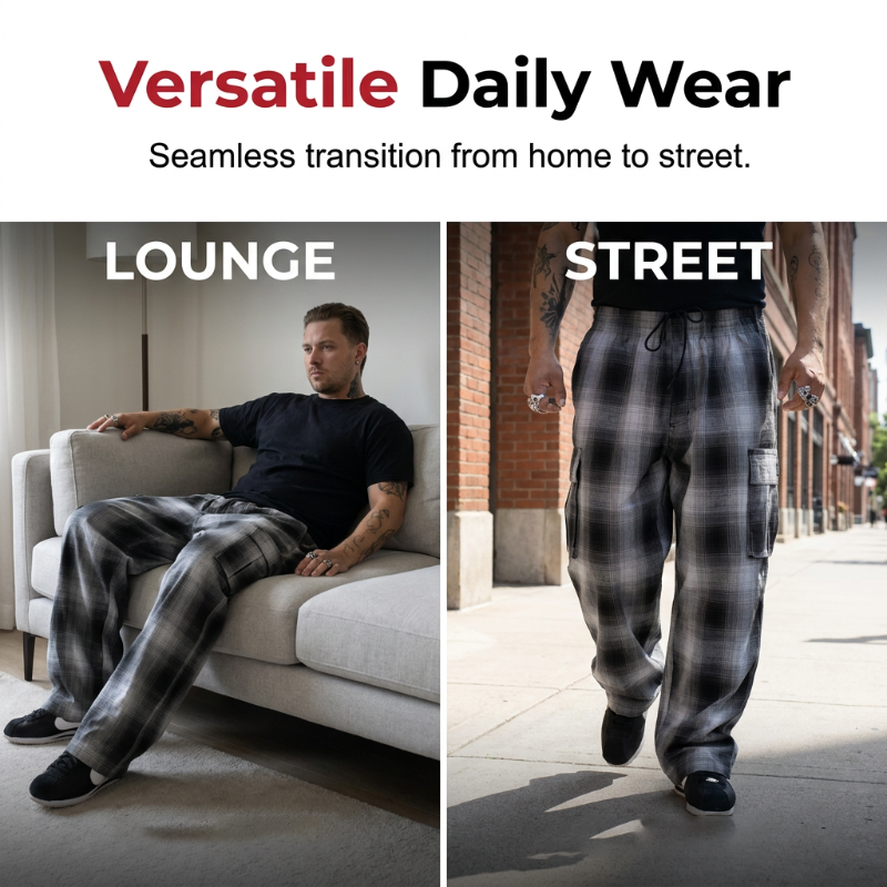 👖 LIMITED-TIME 50% OFF! ✨ Men's Retro Plaid Loose Fit Cargo Pants – Wide Leg, Cargo Pockets, Drawstring Waist 🌿