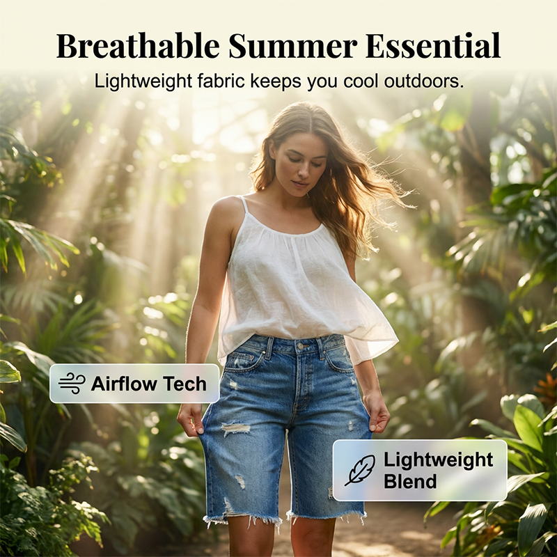 ⏳¡50% OFF por Tiempo Limitado!⏰ Shorts Bermuda de Mezclilla Desgastada Casual para Mujer👖