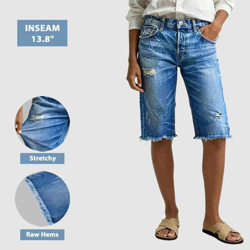 ⏳¡50% OFF por Tiempo Limitado!⏰ Shorts Bermuda de Mezclilla Desgastada Casual para Mujer👖