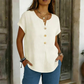 Camiseta informal de mujer con cuello en V y botones