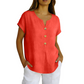 Camiseta informal de mujer con cuello en V y botones