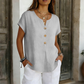Camiseta informal de mujer con cuello en V y botones