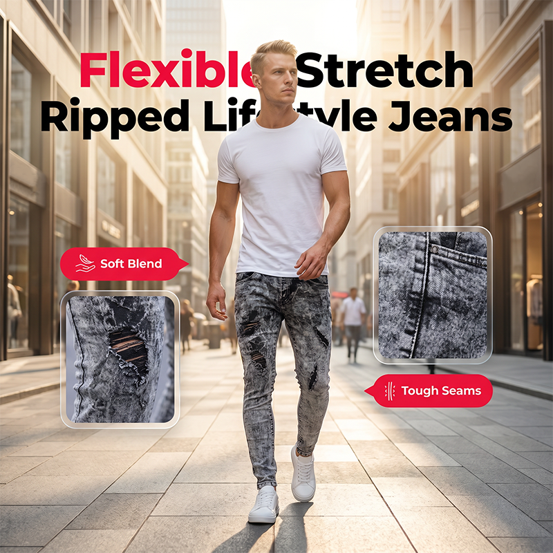 👖 50% OFF NOW! ✨ Men's Slim Fit Ripped Jeans – Stretch denim & acid wash – Edgy distressed style – perfect for streetwear or casual looks 🔥💥