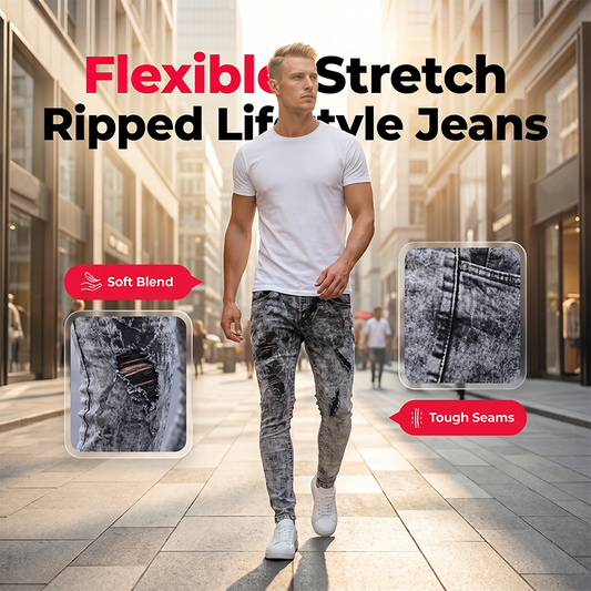 👖 ¡50% DE DESCUENTO AHORA! ✨ Jeans Ajustados Rotos para Hombre – Denim elástico y lavado ácido – Estilo desgastado atrevido – perfecto para streetwear o looks casuales 🔥💥