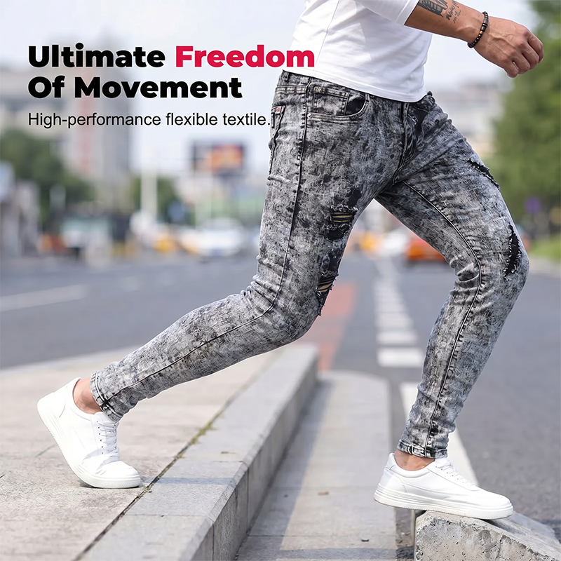 👖 50% OFF NOW! ✨ Men's Slim Fit Ripped Jeans – Stretch denim & acid wash – Edgy distressed style – perfect for streetwear or casual looks 🔥💥