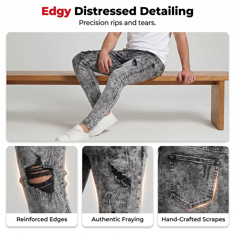 👖 50% OFF NOW! ✨ Men's Slim Fit Ripped Jeans – Stretch denim & acid wash – Edgy distressed style – perfect for streetwear or casual looks 🔥💥