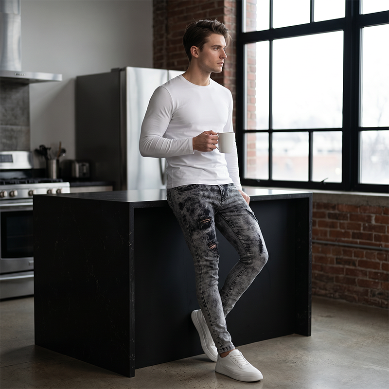 👖 50% OFF NOW! ✨ Men's Slim Fit Ripped Jeans – Stretch denim & acid wash – Edgy distressed style – perfect for streetwear or casual looks 🔥💥