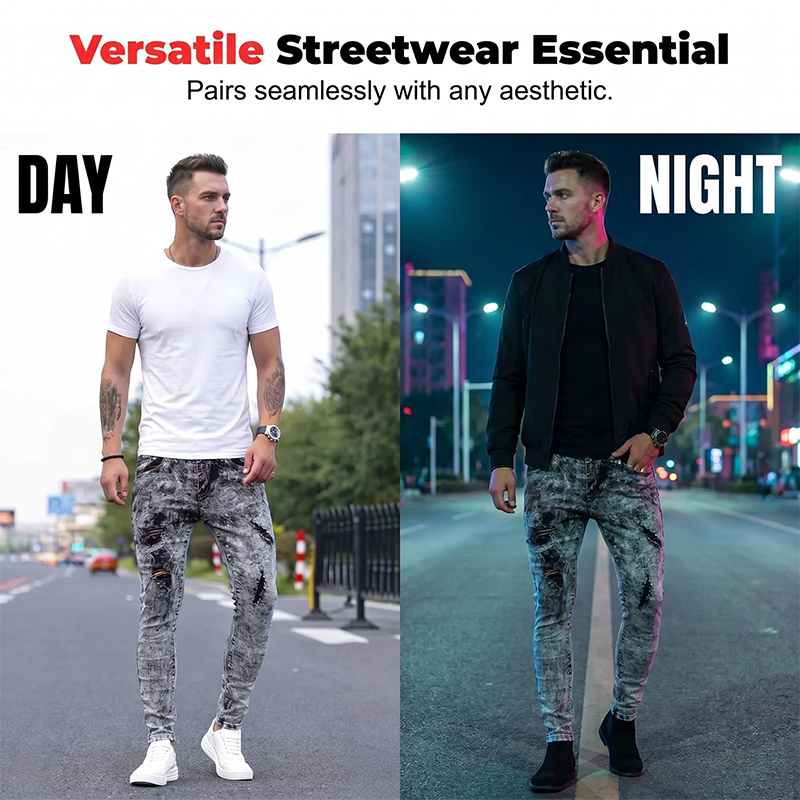 👖 50% OFF NOW! ✨ Men's Slim Fit Ripped Jeans – Stretch denim & acid wash – Edgy distressed style – perfect for streetwear or casual looks 🔥💥