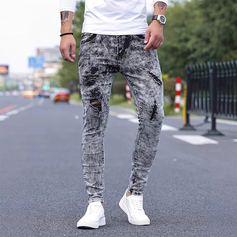 👖 50% OFF NOW! ✨ Men's Slim Fit Ripped Jeans – Stretch denim & acid wash – Edgy distressed style – perfect for streetwear or casual looks 🔥💥