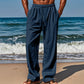 Pantalones de ajuste suelto de lino de moda para hombres con bolsillos