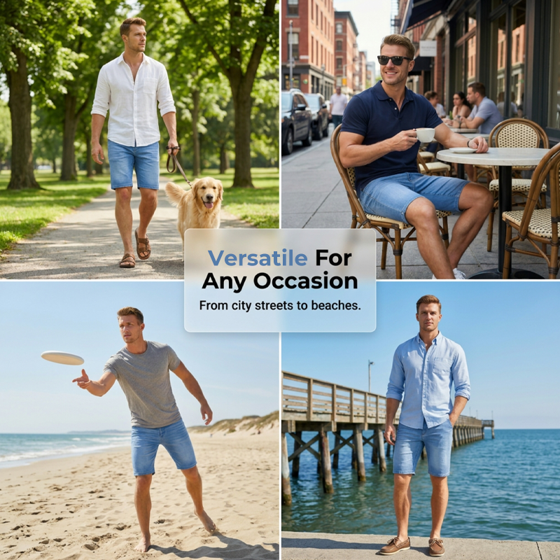 Pantalones cortos de denim ligeros de verano para hombre