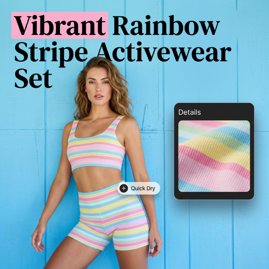 🌬️ Dam regnbågsrandigt tanktop & shorts-set – andningsbart, mjukt & perfekt för lata dagar & varma kvällar 🌅